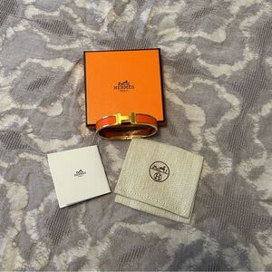Authentic Hermes Clic HH Orange bracelet matte enamel/brushed gold plate size T5